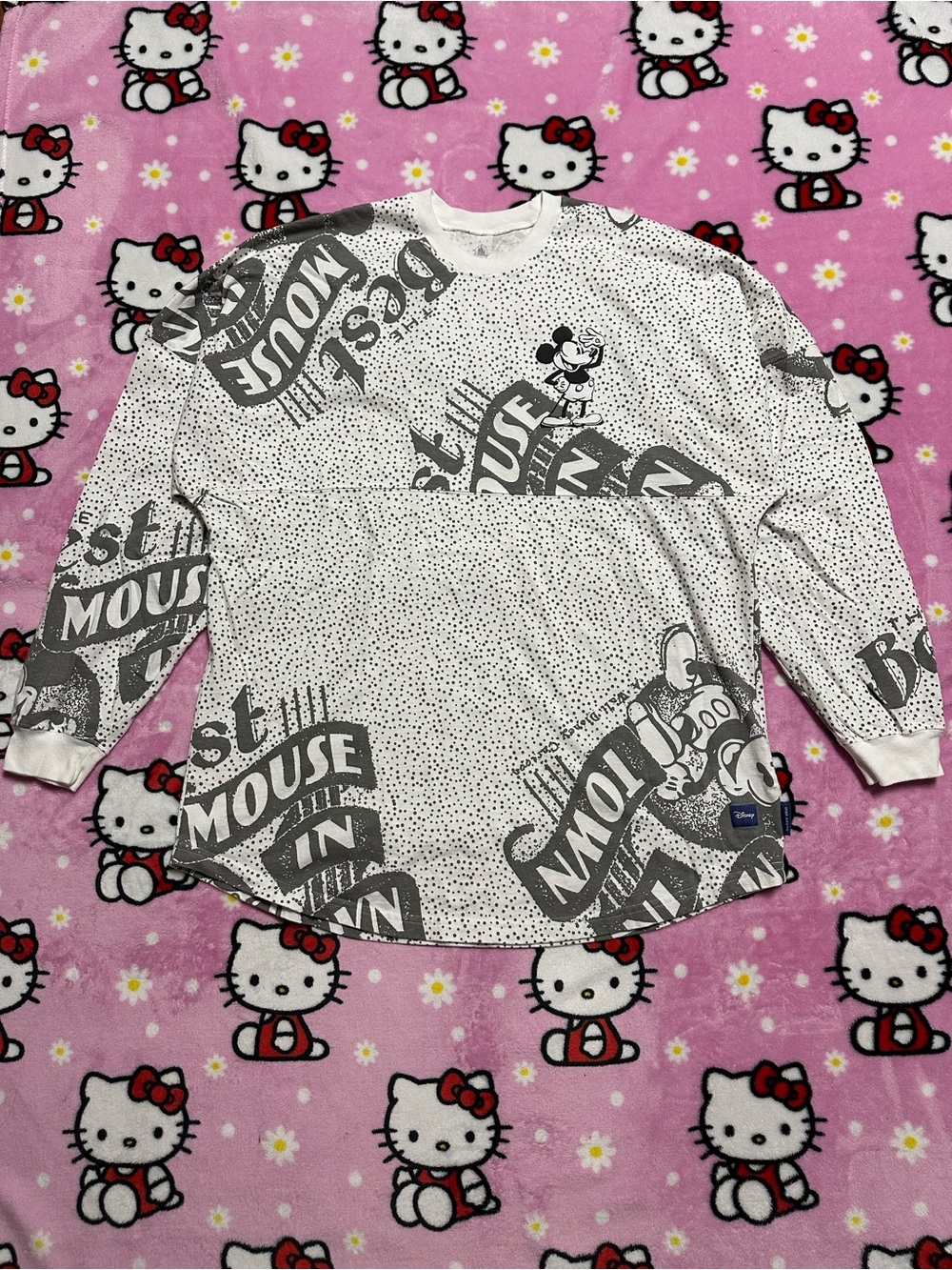 Disney White and Gray Long Sleeve Mickey Mouse Graphic Tee